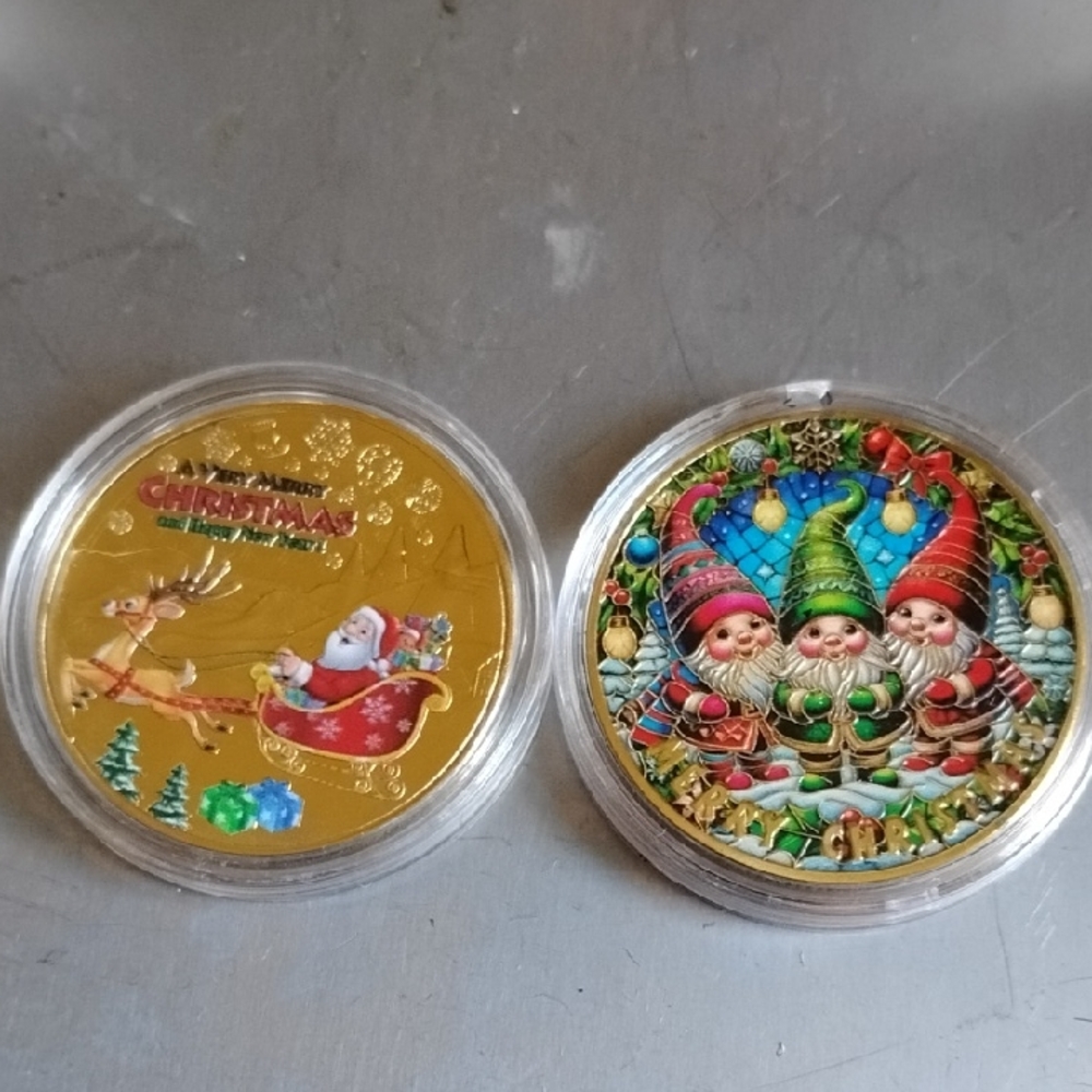 Colorful Christmas Coins with Santa and Gnomes
